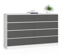 Grande Commode pour le salon AKORD K160 Blanche 160 cm 8 tiroirs façade Gris Graphite 160x40x99 cm