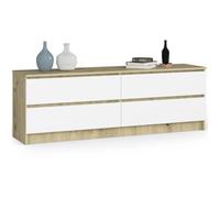 Grande Commode pour le salon AKORD K160 Chêne Artisan 160 cm 4 tiroirs façade Blanche 160x40x55 cm