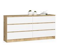 Grande Commode pour le salon AKORD K160 Chêne Artisan 160 cm 6 tiroirs façade Blanche 160x40x77 cm