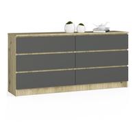 Grande Commode pour le salon AKORD K160 Chêne Artisan 160 cm 6 tiroirs façade Gris Graphite 160x40x77 cm