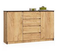 Grande Commode pour le salon AKORD K160 Chêne Craft 160 cm 2 portes 4 tiroirs façade Chêne Craft 4 étagères 160x40x99 cm