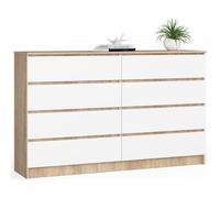 Grande Commode pour le salon AKORD K160 Chêne Sonoma 160 cm 8 tiroirs façade Blanche 160x40x99 cm