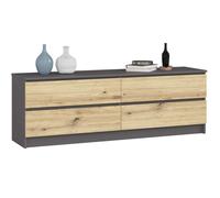 Grande Commode pour le salon AKORD K160 Gris Graphite 160 cm 4 tiroirs façade Chêne Artisan 160x40x55 cm