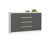 Grande Commode pour le salon K160 Blanche 160 cm 2 portes 4 tiroirs façade Gris Graphite 4 étagères 160x40x99 cm