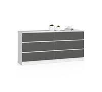 Grande Commode pour le salon K160 Blanche 160 cm 6 tiroirs façade Gris Graphite 160x40x77 cm