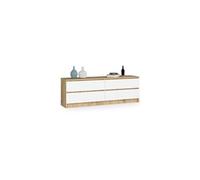 AKORD Commode K 160 cm 4 Tiroirs Meuble Debout pour Le Salon| Chambre | Bureau Salon Design Elégant Panneau Stratifié 16mm | Couleur Chêne Artisan/Blanc