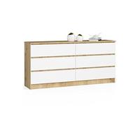 Grande Commode pour le salon K160 Chêne Artisan 160 cm 6 tiroirs façade Blanche 160x40x77 cm