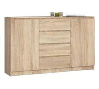 Grande Commode pour le salon AKORD K160 Chêne Sonoma 160 cm 2 portes 4 tiroirs façade Chêne Sonoma 4 étagères 160x40x99 cm