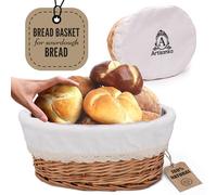 Grande Corbeille à Pain en Osier Faite à la Main - Service de 30,5 cm Avec Doublure Amovible et Couvercle - Récipient de Rangement pour Pâtisseries et Fruits