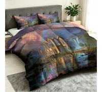 Grande Couette sans Housse 240x260 cm Temple Cascade Arc-en-Ciel Vert Douce | Couette Imprimée Surréalisme 4 Saisons Grand Lit, Microfibre Ultra Douce Légère Chaude, Édredon Lavable en Machine 30°C