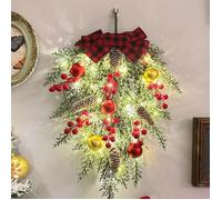 Grande couronne de Noël avec nœud, idéale pour les décorations de Noël intérieures et extérieures - 54 x 38 cm (avec lumières)