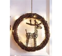 grande couronne décorative "renne" en branches avec éclairage LED, Ø 44 cm, couronne murale, décoration de Noël, couronne de porte