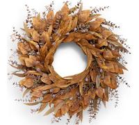 Grande Couronne d'eucalyptus Artificiel à Suspendre pour Porte d'entrée, 66 cm pour Porche, fenêtre, Ferme, Maison, Vacances, décorations d'automne à Suspendre (Orange)
