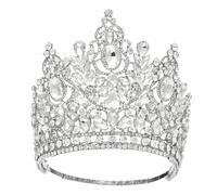 Grande couronne ronde de luxe, reine royale, couronnes de mariage, Costume de Banquet en cristal, accessoires for cheveux(Silver White)