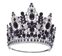 Grande couronne ronde de luxe, reine royale, couronnes de mariage, Costume de Banquet en cristal, accessoires for cheveux(Silver Purple)