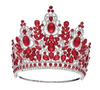 Grande couronne ronde de luxe, reine royale, couronnes de mariage, Costume de Banquet en cristal, accessoires for cheveux(Silver Red)