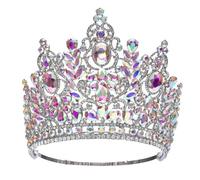 Grande couronne ronde de luxe, reine royale, couronnes de mariage, Costume de Banquet en cristal, accessoires for cheveux(Silver AB Color)