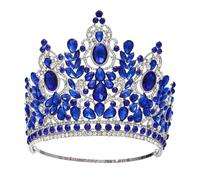 Grande couronne ronde de luxe, reine royale, couronnes de mariage, Costume de Banquet en cristal, accessoires for cheveux(Silver Blue)