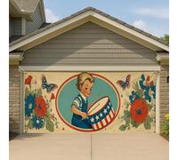 Grande couverture de porte de garage à motif floral patriotique, décoration vintage pour enfant, bannière de batteur, toile de fond de fête en plein air, 397 x 180 cm