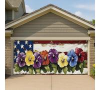 Grande couverture de porte de garage motif pensée patriotique, vintage, rouge, blanc, bleu, bannière décorative, printemps-été, extérieur américain, 397 x 180 cm