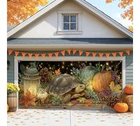Grande couverture de porte de garage rustique en forme de tortue d'automne pour intérieur et extérieur, décoration saisonnière de Thanksgiving, 390 x 180 cm