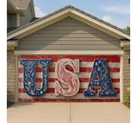 Grande couverture de porte de garage vintage patriotique américaine, résistante aux intempéries, bannière décorative pour célébrations d'été, 390 x 180 cm