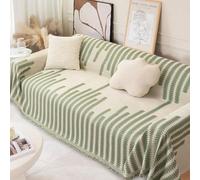 Grande couverture douce et réversible à rayures géométriques nordiques pour canapé, sofa, lit (1 place (180 x 150 cm), vert)