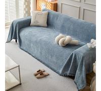 Grande couverture en chenille multifonction pour canapés 1/2/3/4 places, housse de canapé une pièce pour meubles en forme de L/U (180 x 460 cm, bleu)