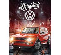 Grande couverture en polaire VW Volkswagen Golf GTI - Rouge - 130 x 170 cm - Motif : Oldtimer Race Wörthsee - Couverture douillette - Couverture douillette - Couvre-lit assorti à la parure de lit 088