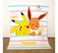 Grande couverture Pokémon - 160 x 200 cm - Motif multicolore avec Pikachu et Evoli - Couvre-lit moelleux pour enfants en 100 % polyester
