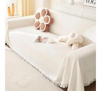 Grande couverture réversible et légère pour canapé 1/2/3/4 places - Couverture décorative et légère pour fauteuil, canapé, sofa, lit (180 x 300 cm, blanc)