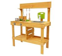 Grande cuisine en bois pour enfants - Cuisine de jeu extérieure avec véritable robinet, évier et accessoires pour un jeu créatif dans le jardin - Jouet de rôle robuste pour enfants de 3 à 8 ans