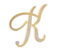 Bling Jewelry Grande Déclaration ABC Pave Cristal Cursive Script Monogram Letters Alphabet Initial Scarf Lapel Pin Brooch for Women Yellow Gold Plated