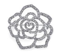 Grande Déclaration De Mode Broche Épingle De Mariage en Forme De Fleur De Rose Pavée pour Femmes Argenté Rhodié