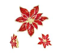 Grande Déclaration Fleur Fête De Vacances Blanc Rouge Émail Poinsettia Broche Clip Sur Boucles D’Oreilles De Noël Foulard Pin Bijoux Ensemble Pour Femmes Plaqué Or