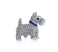 Bling Jewelry Grande Déclaration Westie Scottie Terri Dog Animal Scarf Broche pour Femmes Ados Collier De Cristal Bleu Argent Rhodié 1.3 inch