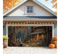 Grande décoration d'automne rustique pour porte de garage avec écureuil et citrouilles, parfaite pour Halloween et Thanksgiving, décorations d'extérieur de 397 x 180 cm