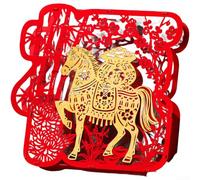 Grande décoration de bureau 3D Année du cheval 2026 avec personnage de bénédiction chinoise et tissu floqué pour une utilisation prolongée (B)