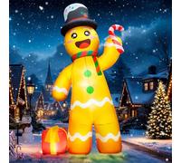 Grande décoration de Noël gonflable en forme de bonhomme en pain d'épices avec lumière LED intégrée de 3,7 m, grandes décorations de Noël pour l'extérieur avec sucre d'orge et cadeau, grande