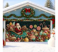Grande décoration de porte de garage Santa's Sweet Treats - Décoration de Noël avec bonbons colorés et pays des merveilles d'hiver - Décoration intérieure et extérieure - 400 x 180 cm