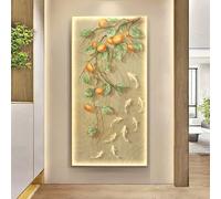 Grande Décoration Murale En Forme De Kaki Avec Éclairage LED, Œuvre D'art Murale 3D Créative Avec Cadre En Aluminium, Tableau Décoratif En Porcelaine Cristal Pour Entrée(A,50 * 100cm)