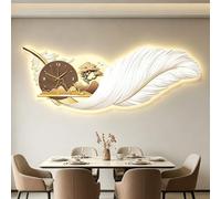 Grande Décoration Murale En Forme De Plume Avec Éclairage LED, Horloge Murale Artistique Moderne, Interface USB, Sculpture Murale 3D En Forme De Plume Pour Salon(C,120 * 43cm)