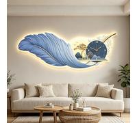 Grande Décoration Murale En Forme De Plume Avec Éclairage LED, Horloge Murale Artistique Moderne, Interface USB, Sculpture Murale 3D En Forme De Plume Pour Salon(A,80 * 29cm)