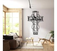 Grande décoration Murale en métal épais, représentant Une Croix, des Cerfs et des Arbres dans Une forêt. Décoration Murale Religieuse et spirituelle Rustique représentant Jésus, idéale pour Une églis