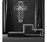 Grande décoration Murale en métal épais, représentant Une Croix, des Cerfs et des Arbres dans Une forêt. Décoration Murale Religieuse et spirituelle Rustique représentant Jésus, idéale pour Une églis