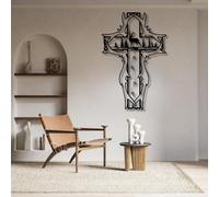Grande décoration Murale en métal épais, représentant Une Croix, des Cerfs et des Arbres dans Une forêt. Décoration Murale Religieuse et spirituelle Rustique représentant Jésus, idéale pour Une églis