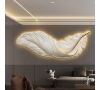 Grande décoration murale en plumes, art mural bohème avec lumière LED, lampe murale 3D en résine en forme d'ailes, sculptures murales blanches pour la décoration du salon et de la chambre (47'', A)