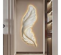 Grande décoration murale en plumes, art mural bohème avec lumière LED, lampe murale 3D en résine en forme d'ailes, sculptures murales blanches pour la décoration du salon et de la chambre (47'', B)