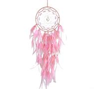 Grande décoration murale en plumes et anneau en fer pour chambre à coucher, salon ou décoration d'intérieur bohème (rose) 16 cm