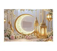 Grande décoration murale en tissu pour Ramadan Kareem Aïd - Décoration islamique en forme de croissant de lune - Bannière de l'Aïd Mubarak - Décoration d'intérieur musulmane - Lanterne du Ramadan